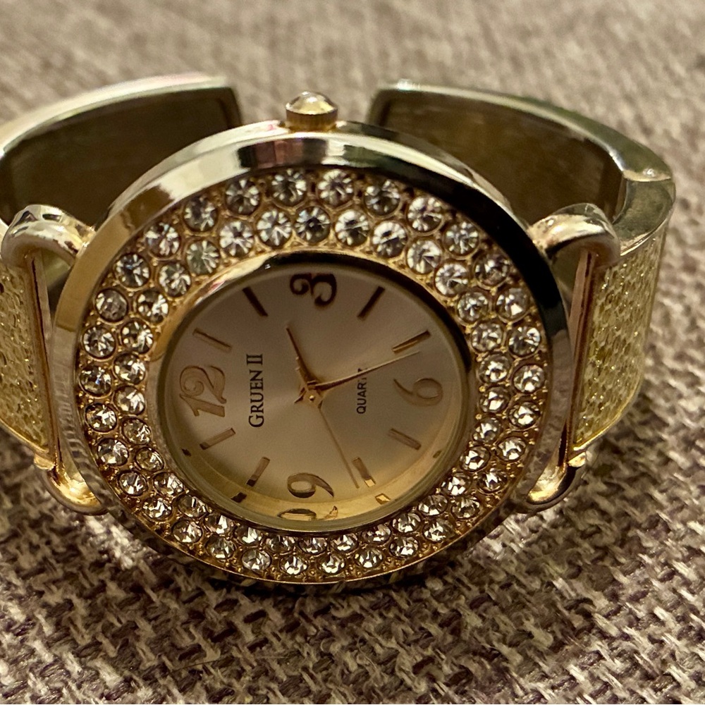 Gruen II Women's Gold Watch with Crystal Accents - Picture 2 of 9